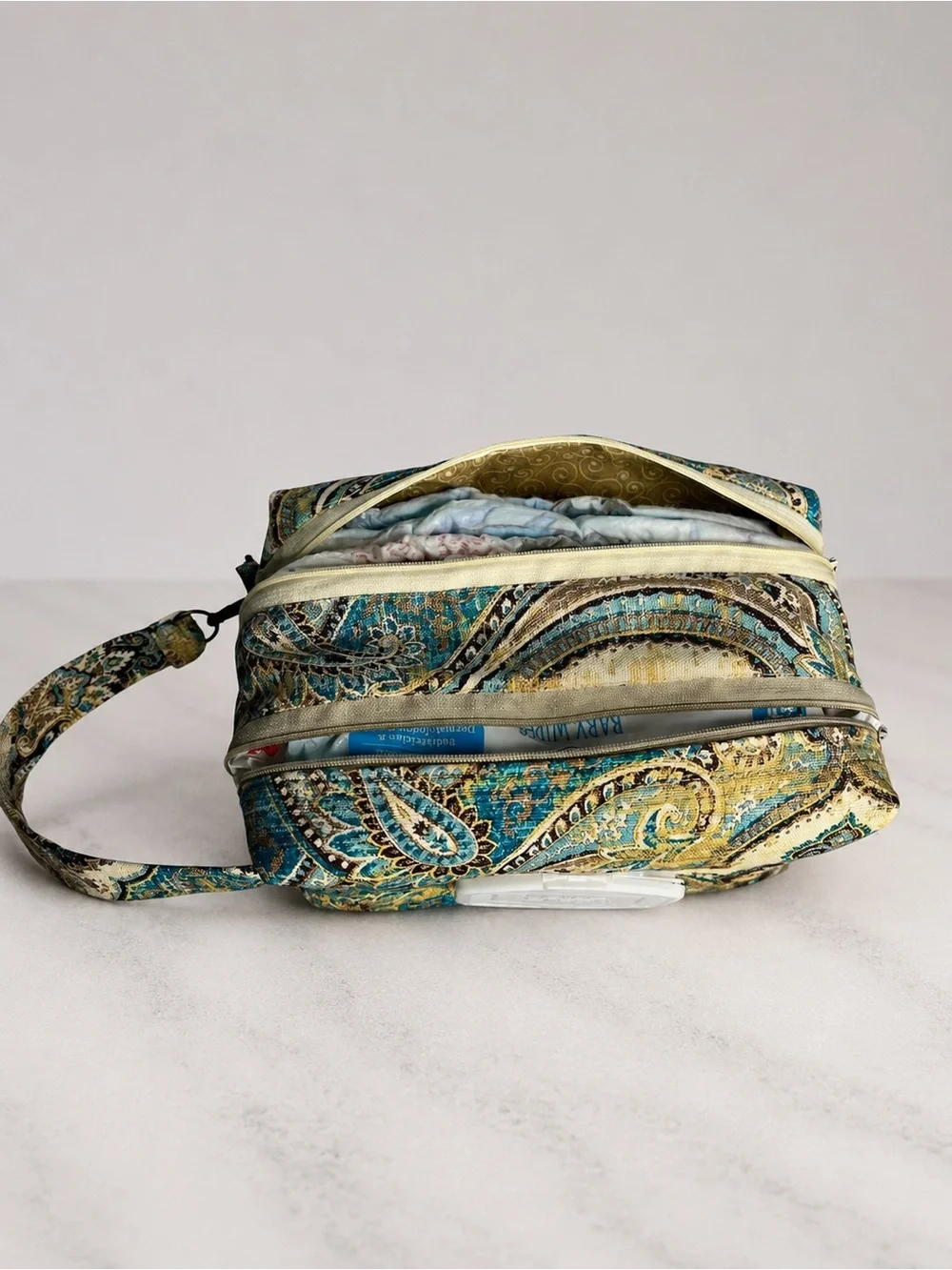 Handmade travel diaper bag double zipper bag